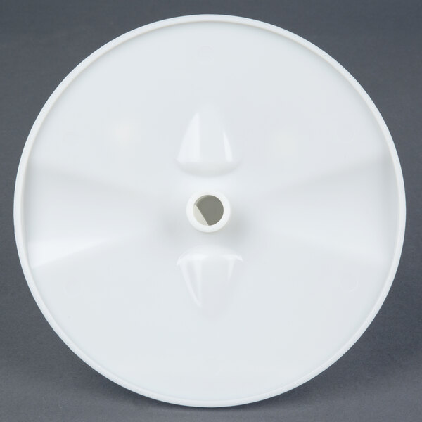 A white plastic disc with a hole.