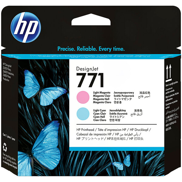 A package of HP 771 light magenta and light cyan ink cartridges on a white background.
