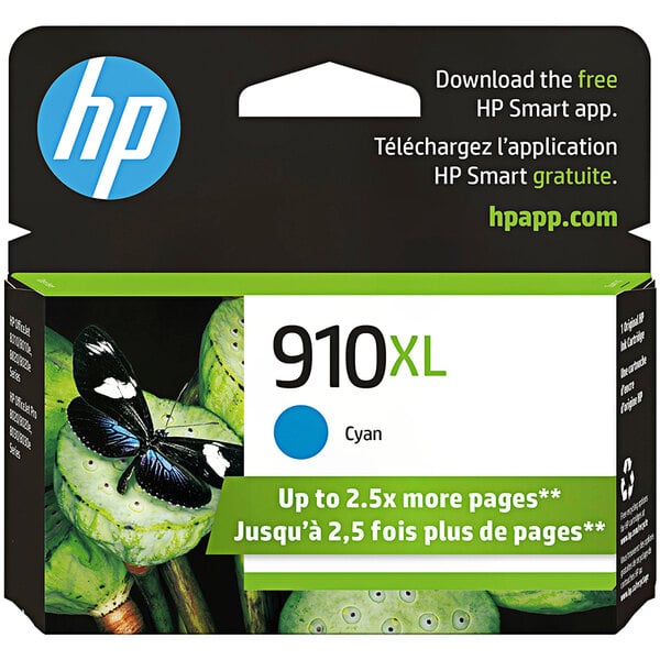 A package of HP 3YL62AN#140 Cyan high yield printer ink cartridges.