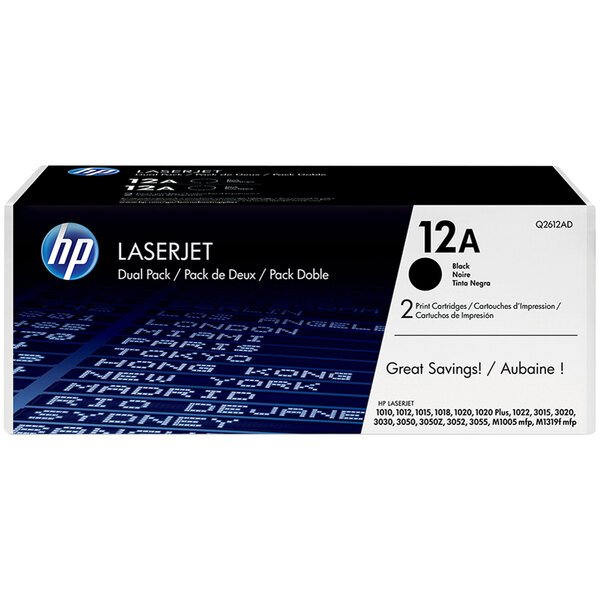 A black HP toner cartridge box with white text.