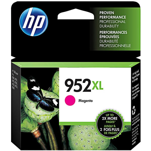 A box of HP 952XL Magenta ink cartridges.