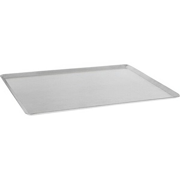 A close-up of a de Buyer aluminum baking sheet.