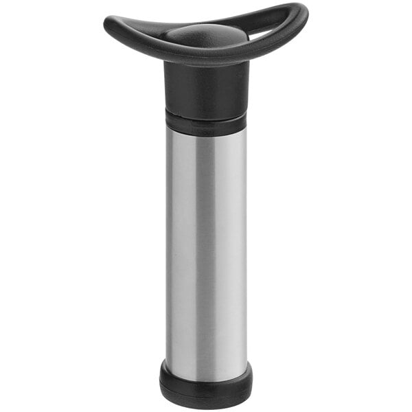 An Acopa stainless steel vacuum wine pump with a black handle.