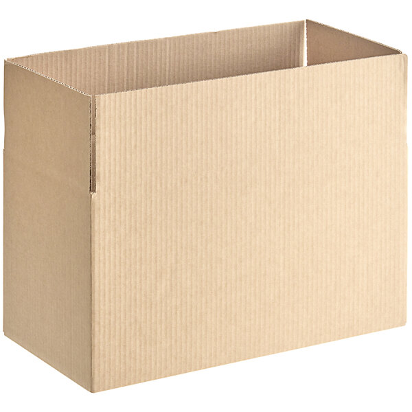 A close-up of a Lavex cardboard shipping box with a lid.