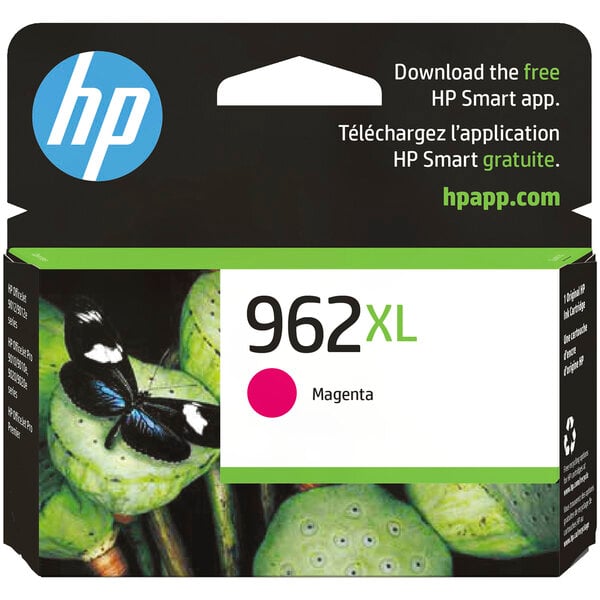 A box of HP 962XL Magenta high yield ink cartridges.