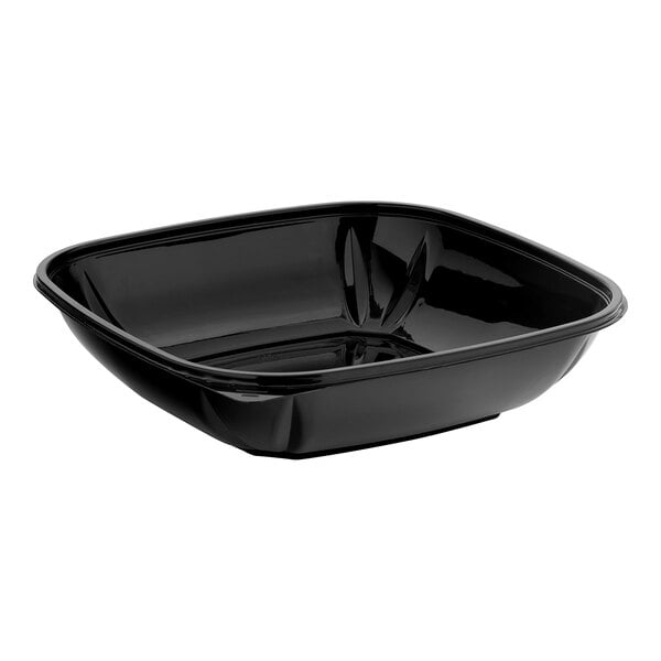 A Visions black plastic square catering bowl with a white background.
