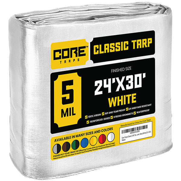 A white Core Classic Weatherproof 5 Mil Poly Tarp.