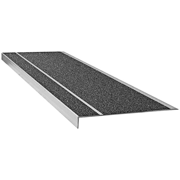 A black metal Wooster Flexmaster stair tread with black grit surface.