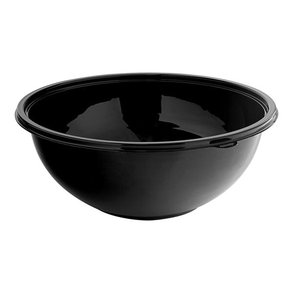 A black Visions PET plastic bowl with a black rim on a white background.