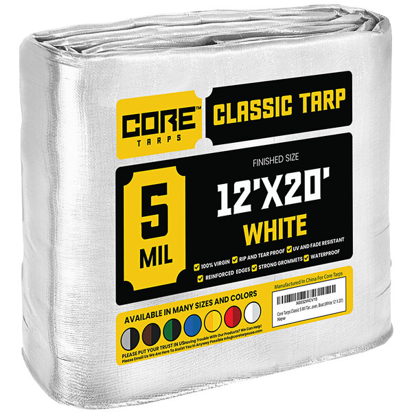 A white Core Classic weatherproof tarp with reinforced edges.