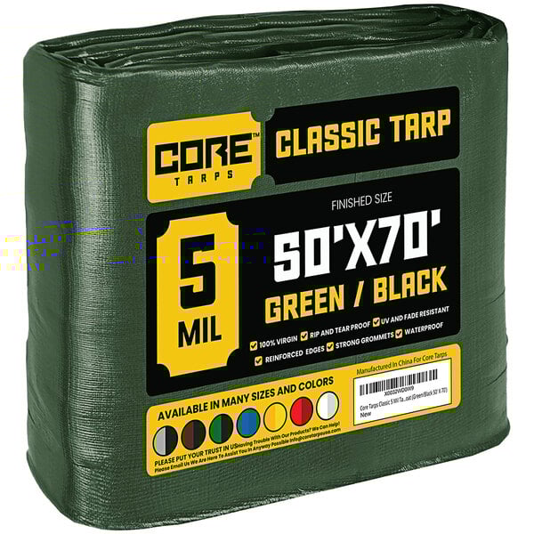 A green Core Classic tarp with reinforced edges.