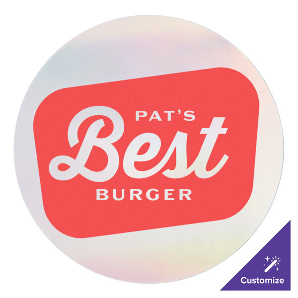 A white Carnival King sticker with red and white writing that says "Pat's Best Burger"