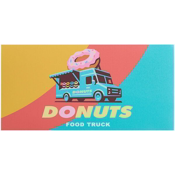 A white customizable vinyl car magnet with a colorful drawing of a doughnut on it.
