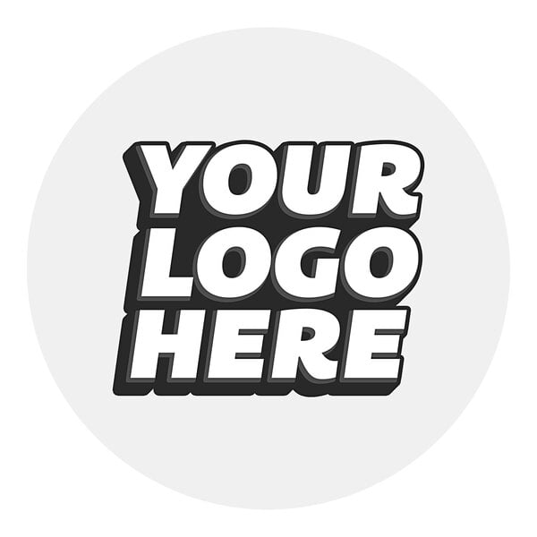 A white circle sticker with the words "Your Logo Here" in black. 