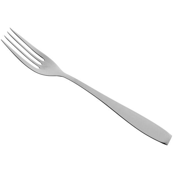 A close-up of a RAK Porcelain stainless steel salad/dessert fork with a silver handle.