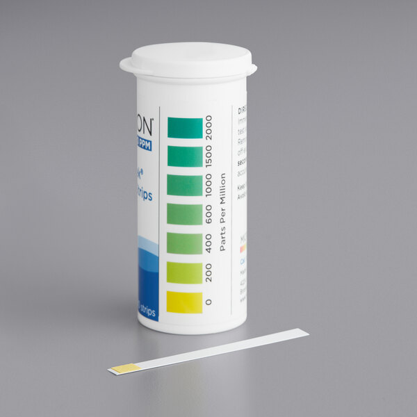 Hydrion QT-2000 Quaternary 0-2000ppm High-Range Sanitizer / Disinfectant Test Strips - 100/Pack