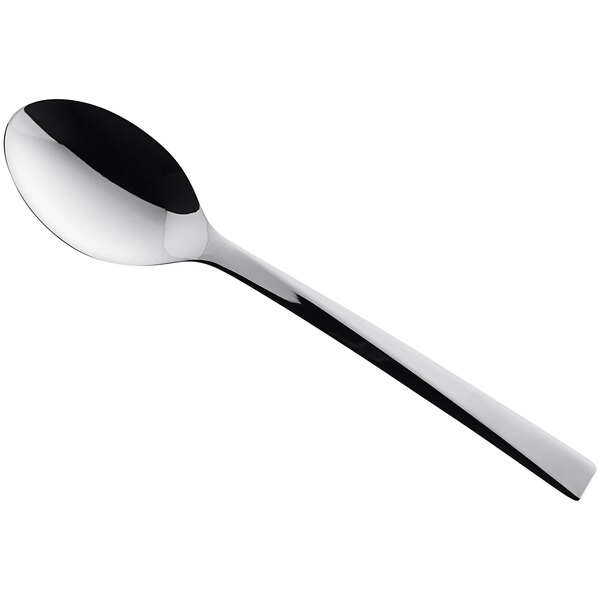 A RAK Porcelain dessert spoon with a black handle and silver spoon.