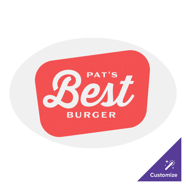 A white Carnival King oval vinyl sticker with a red and white logo for Pat's Best Burger.