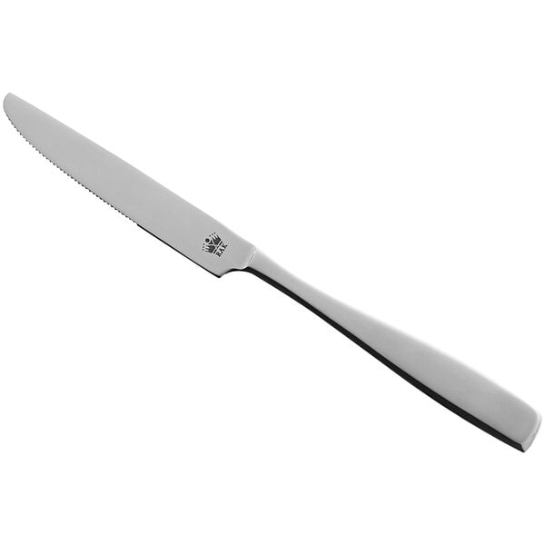 A close-up of a RAK Porcelain stainless steel dessert knife with a silver handle.
