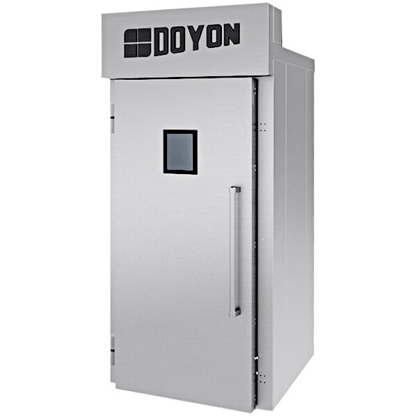 A white Doyon roll-in proofer with a window.