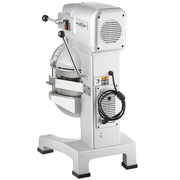 A white MainStreet Equipment commercial stand mixer with a metal bowl.