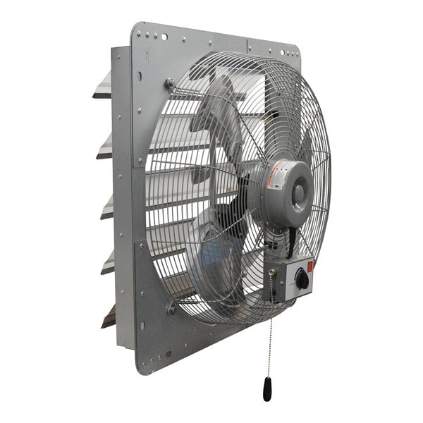 A Canarm shutter-mounted exhaust fan with a metal shutter.