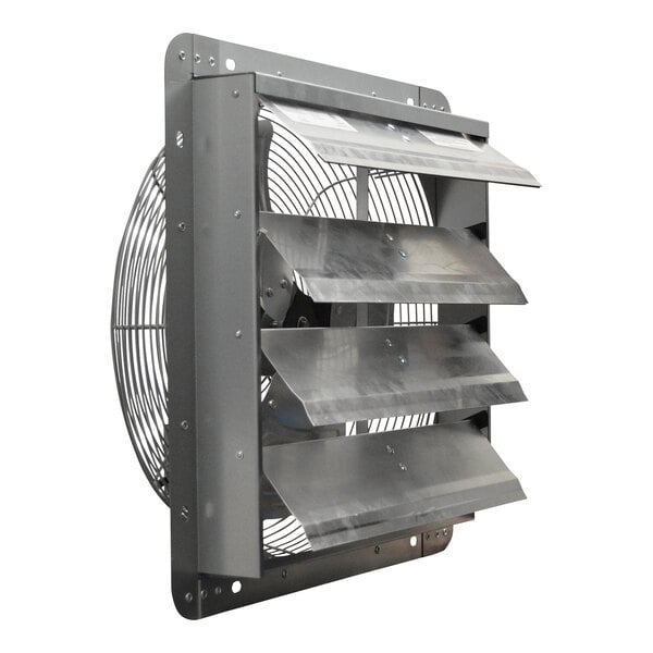 A metal Canarm shutter-mounted exhaust fan with four blades.