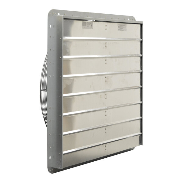 A metal shutter-mounted Canarm exhaust fan with four panels.