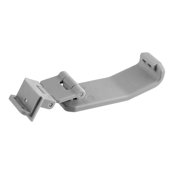 A grey plastic latch with a clip.