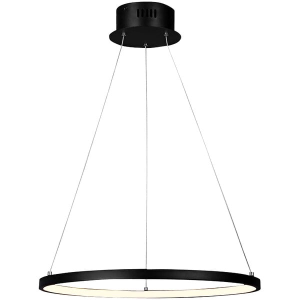 A black circular Canarm Lexie chandelier with integrated LED lighting.