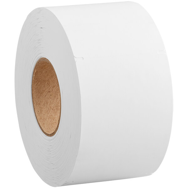 A roll of Lavex white paper thermal transfer tags.