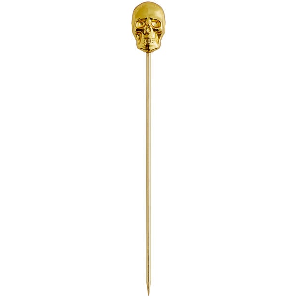 A Barfly gold cocktail pick with a skull top.