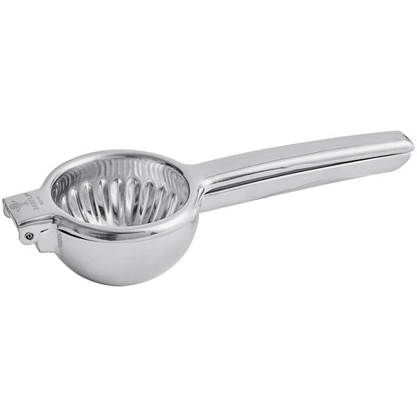 A Barfly stainless steel juicer with a silver strainer.
