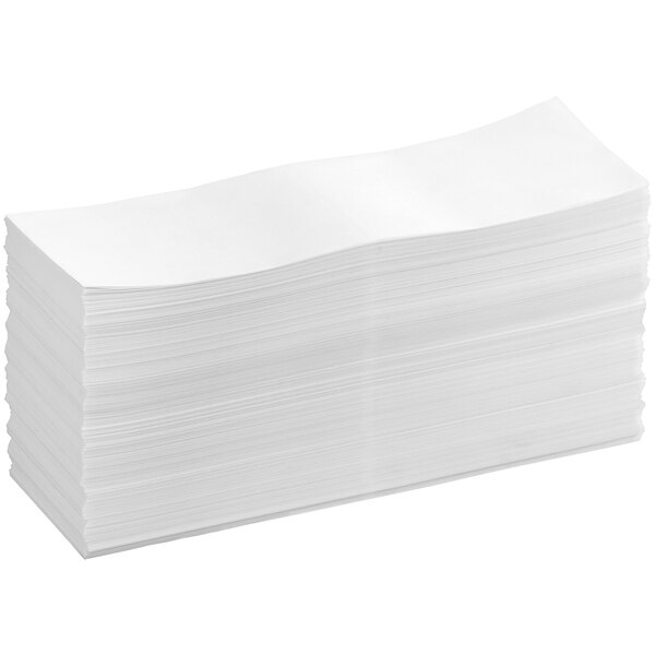 A stack of Lavex white fanfold labels.