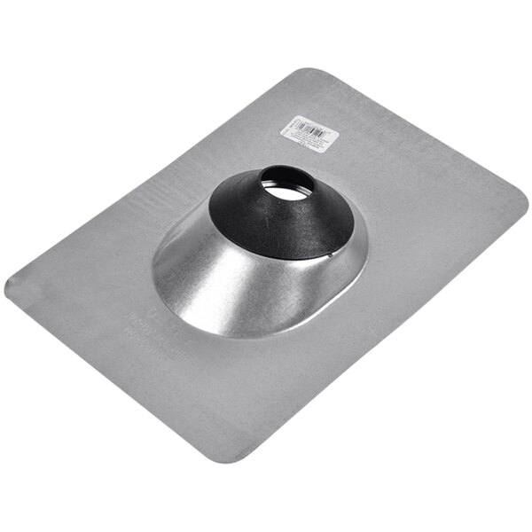An Oatey galvanized steel roof flashing with a black rubber top.