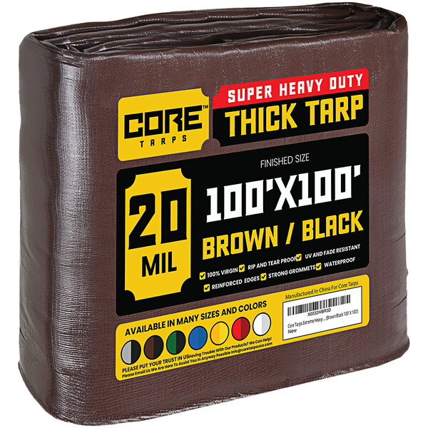 A brown Core 20 mil thick plastic tarp with reinforced edges.