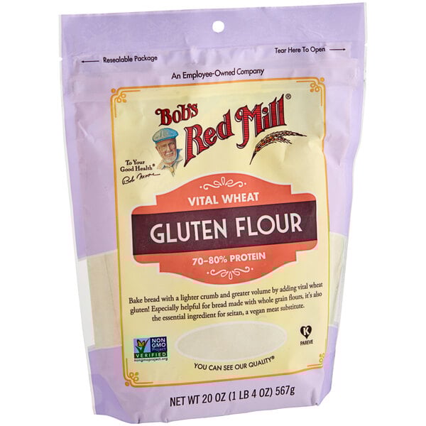 A bag of Bob's Red Mill Vital Wheat Gluten on a white background.