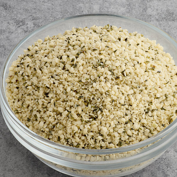 A bowl of Bob's Red Mill gluten-free hulled hemp seed hearts.