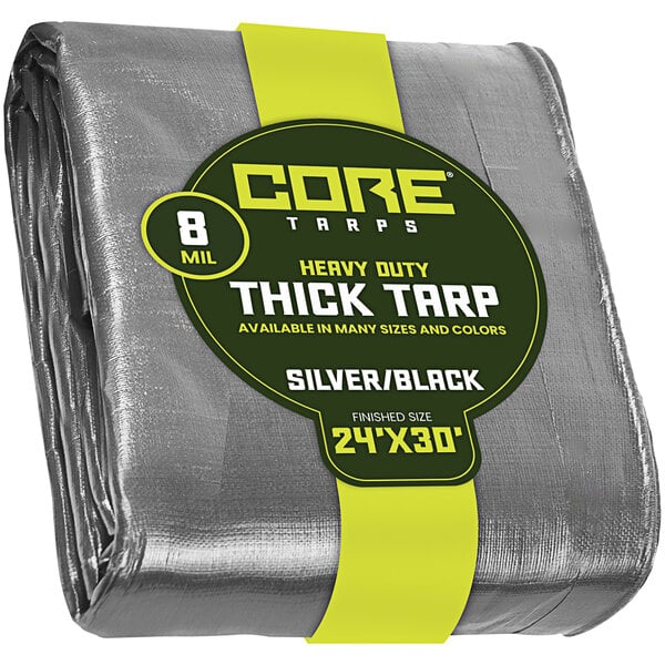 A close up of a Core Heavy-Duty Silver and Black Poly Tarp.