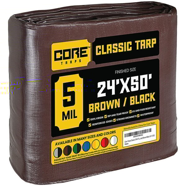 A roll of Core brown and black poly tarps.