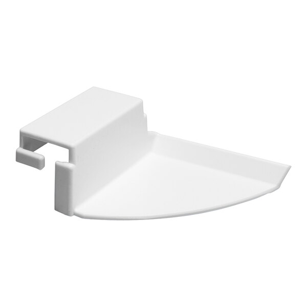 A white plastic baffle clip designed for use with the ChocoVision Revolation Delta chocolate tempering machine.