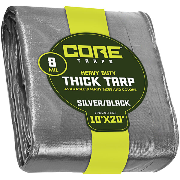 A close up of a Core Silver/Black Heavy-Duty Poly Tarp with reinforced edges.
