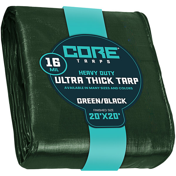 A green and black Core Poly Tarp with reinforced edges.
