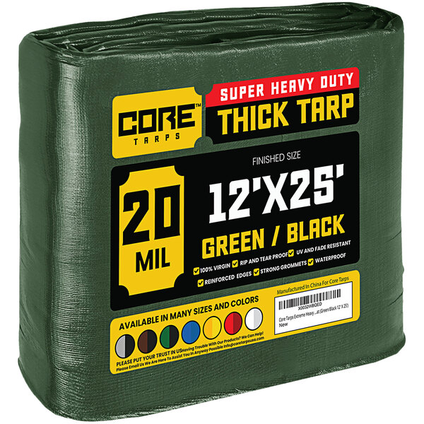 A green Core Extreme Heavy-Duty Weatherproof Poly Tarp with reinforced edges.