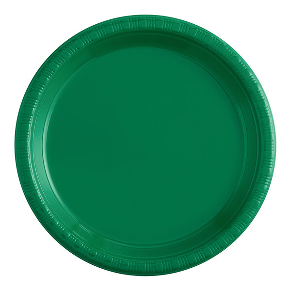 A close-up of an emerald green plastic plate.