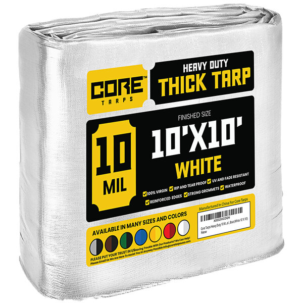 A white Core 10' x 10' tarp wrapped in plastic.