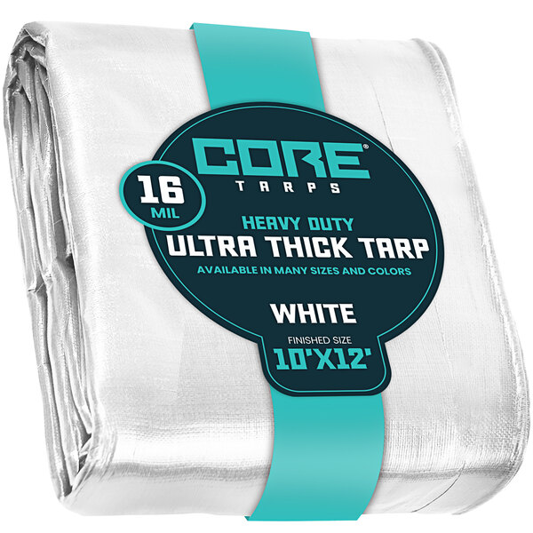 A white Core extra heavy-duty tarp with reinforced edges.
