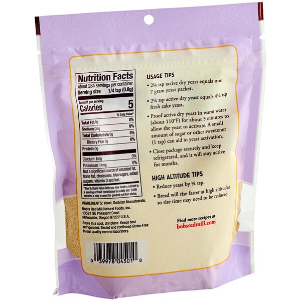 A package of Bob's Red Mill Gluten-Free Active Dry Yeast on a white background.