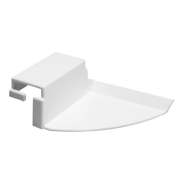 A white plastic baffle clip designed for use with the ChocoVision Revolation V chocolate tempering machine.