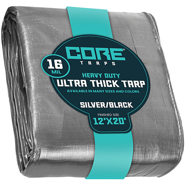 A close up of Core Silver/Black Extra Heavy-Duty Poly Tarp with Reinforced Edges.